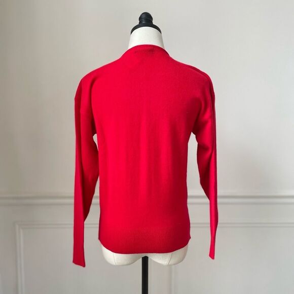 Vintage 70s Knitivo Red Ivory Lightweight Acrylic Sweater S M - Picture 5 of 7